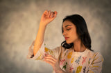 Floral Print Pink Tuck Dress With Handmade Details In Chanderi - Dress - Mizyana