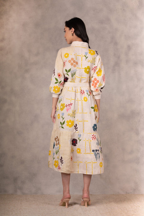 Floral Print Tiered Dress back view with gathered tiers and floral print