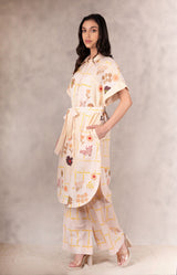 Floral Printed And Embroidered Shirt Dress /Tunic In Linen - Dress - Mizyana