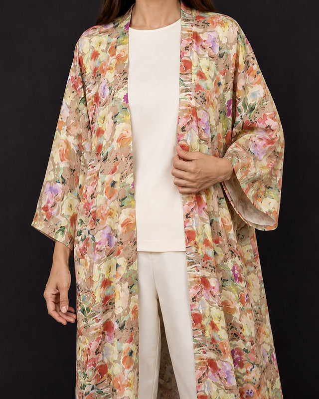 Floral Silk Open Abaya - Abaya - Mizyana
