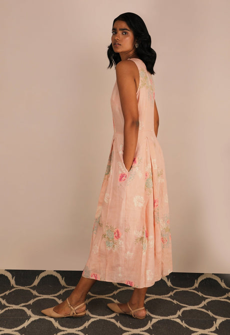 Florence Rose Print Jumpsuit side view with pleated wide legs