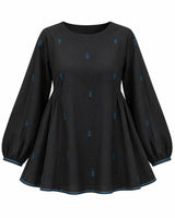 Flow Charcoal Jamdani Cotton Blouse with Back Tie - Blouse - Mizyana