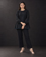 Flow Charcoal Jamdani Cotton Blouse with Back Tie - Blouse - Mizyana
