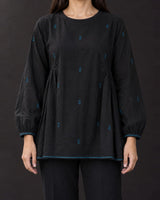 Flow Charcoal Jamdani Cotton Blouse with Back Tie - Blouse - Mizyana