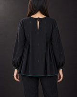 Flow Charcoal Jamdani Cotton Blouse with Back Tie - Blouse - Mizyana