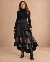 Folima Black Mesh Panel Hi-Low Skirt - Skirt - Mizyana