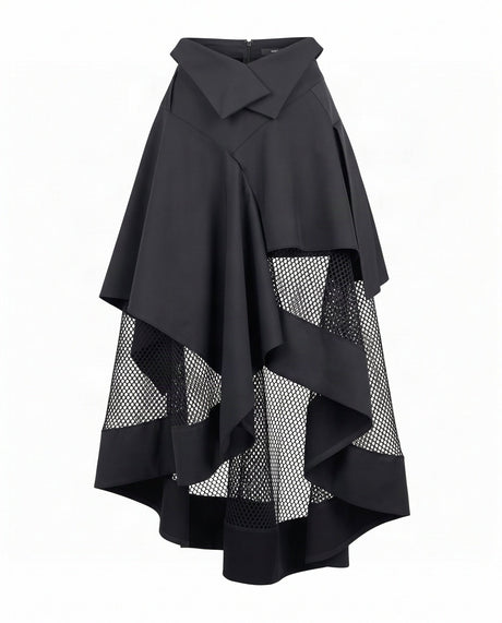 Folima Black Mesh Panel Hi-Low Skirt - Skirt - Mizyana