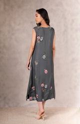 Forest Green Eden Print Dress And Jacket Set In Georgette Moss And Silk Organza With Hand Embroidery Details - Dress - Mizyana