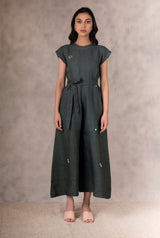 Forest Green Hand Embroidered Jumpsuit - Jumpsuit - Mizyana