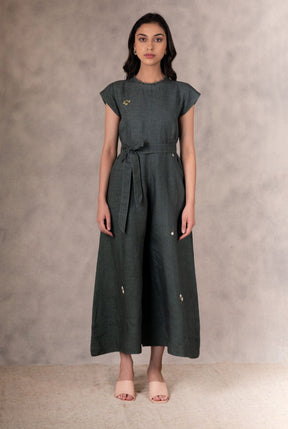 Forest Green Hand Embroidered Jumpsuit - Jumpsuit - Mizyana