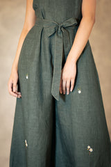 Forest Green Hand Embroidered Jumpsuit - Jumpsuit - Mizyana