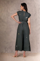 Forest Green Hand Embroidered Jumpsuit - Jumpsuit - Mizyana