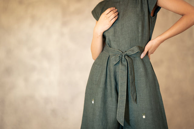 Forest Green Hand Embroidered Jumpsuit - Jumpsuit - Mizyana