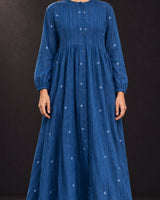 Fragments Jamdani Indigo Cotton Shirt Dress - Shirt Dress - Mizyana