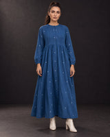 Fragments Jamdani Indigo Cotton Shirt Dress - Shirt Dress - Mizyana