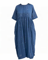Fragments Jamdani Indigo Drop-Shoulder Cotton Dress - Dress - Mizyana