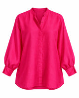 Fuchsia Handwoven Mulberry Silk Boxy Shirt with Concealed Placket - Shirt - Mizyana