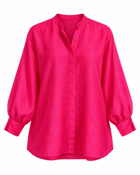 Fuchsia Handwoven Mulberry Silk Boxy Shirt with Concealed Placket - Shirt - Mizyana