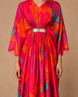 Fuchsia Printed Drape Kaftan - Kaftan - Mizyana