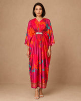 Fuchsia Printed Drape Kaftan - Kaftan - Mizyana
