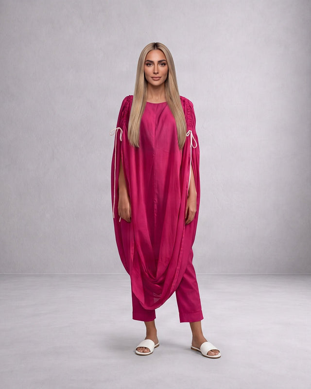 Gathered Cowl Cotton Tunic 3-Piece Set - Three-Piece Set - Mizyana