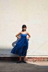 Gathered Silk Dress-Medium indigo - Dress - Mizyana