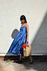 Gathered Silk Dress-Medium indigo - Dress - Mizyana
