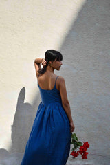 Gathered Silk Dress-Medium indigo - Dress - Mizyana