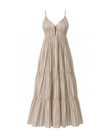 Gigi Greige Striped Tiered Cotton Dress - Dress - Mizyana