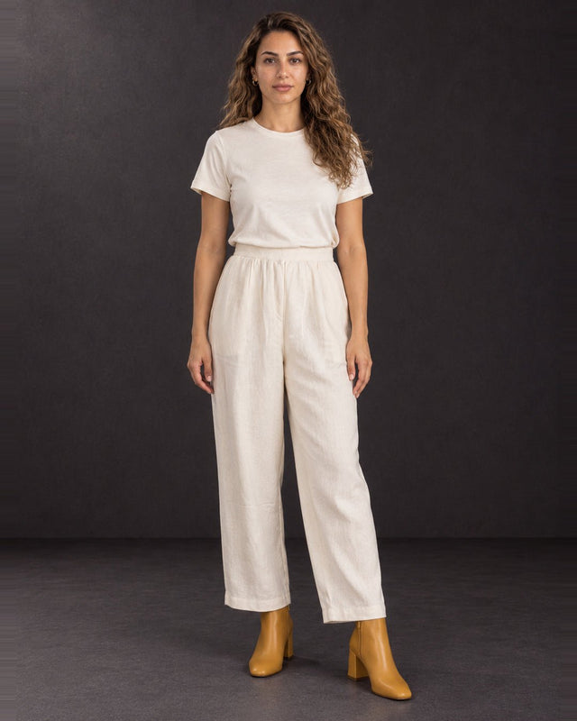 Grain Off-White Handwoven Cotton Twill Trousers - Trousers - Mizyana