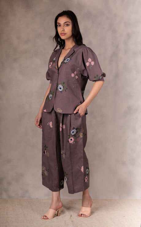 Grape Berry Eden Print Culottes In Linen - Culottes - Mizyana