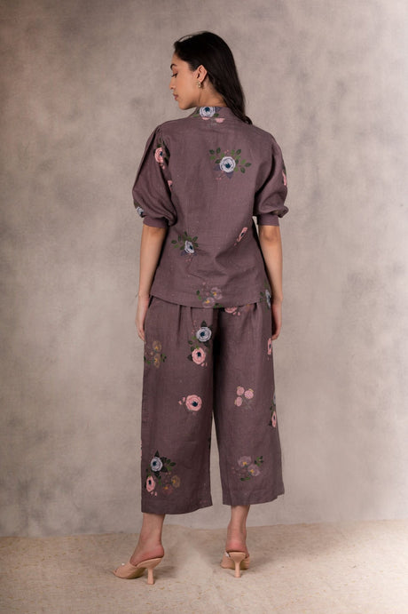 Grape Berry Eden Print Culottes In Linen - Culottes - Mizyana