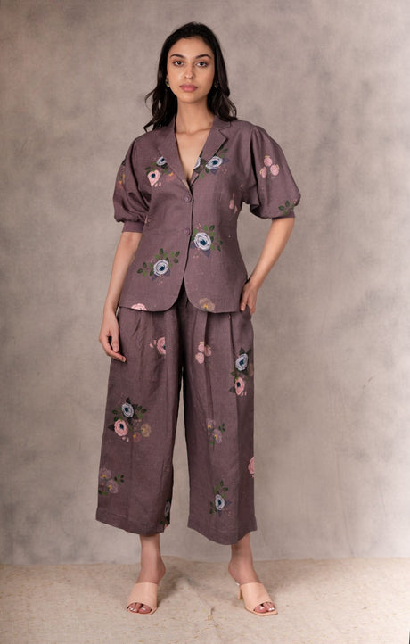 Grape Berry Eden Print Culottes In Linen - Culottes - Mizyana