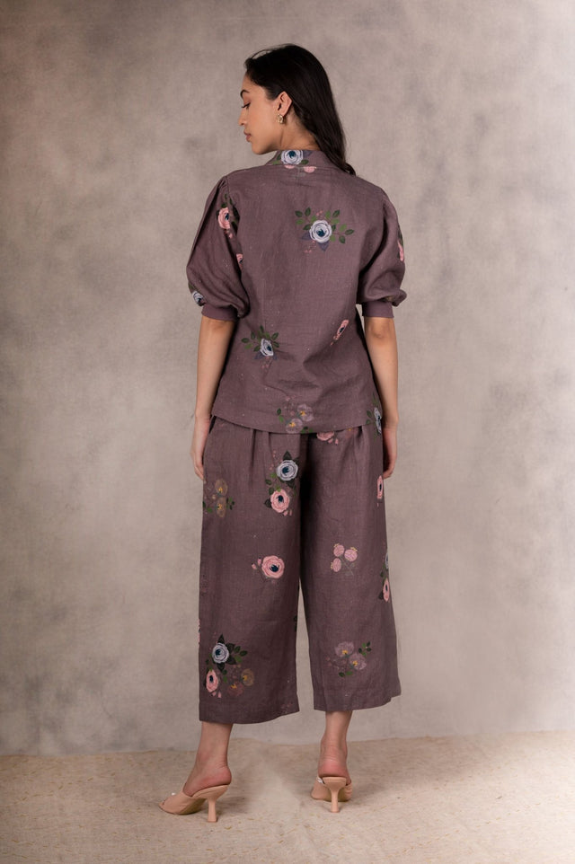 Grape Berry Eden Print Jacket In Linen With Hand Embroidery Details - Jacket - Mizyana