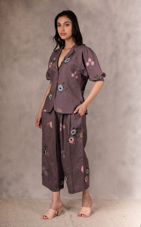 Grape Berry Eden Print Jacket In Linen With Hand Embroidery Details - Jacket - Mizyana
