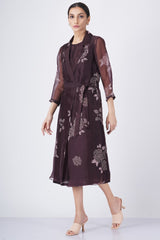 Grape rose print organza jacket with solid dress - Dress - Mizyana