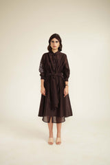 Grape Tie Up Dress with Hand Embroidery - Dress - Mizyana