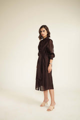 Grape Tie Up Dress with Hand Embroidery - Dress - Mizyana