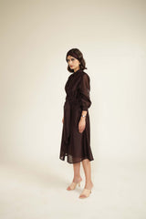 Grape Tie Up Dress with Hand Embroidery - Dress - Mizyana