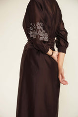 Grape Tie Up Dress with Hand Embroidery - Dress - Mizyana