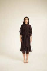 Grape Tie Up Dress with Hand Embroidery - Dress - Mizyana