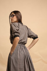 Gray Thin Striped New Sphara Crop Top & Skirt Co-Ord Set (2 PCS) - Co-ord Set - Mizyana