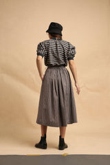 Gray with Narrow Charcoal Striped Box Pleated Skirt - Skirt - Mizyana