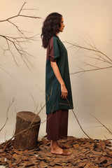 Green & Brown Shirt Tunic Set (2 PCS) - Two-Piece Set - Mizyana