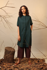 Green & Brown Shirt Tunic Set (2 PCS) - Two-Piece Set - Mizyana