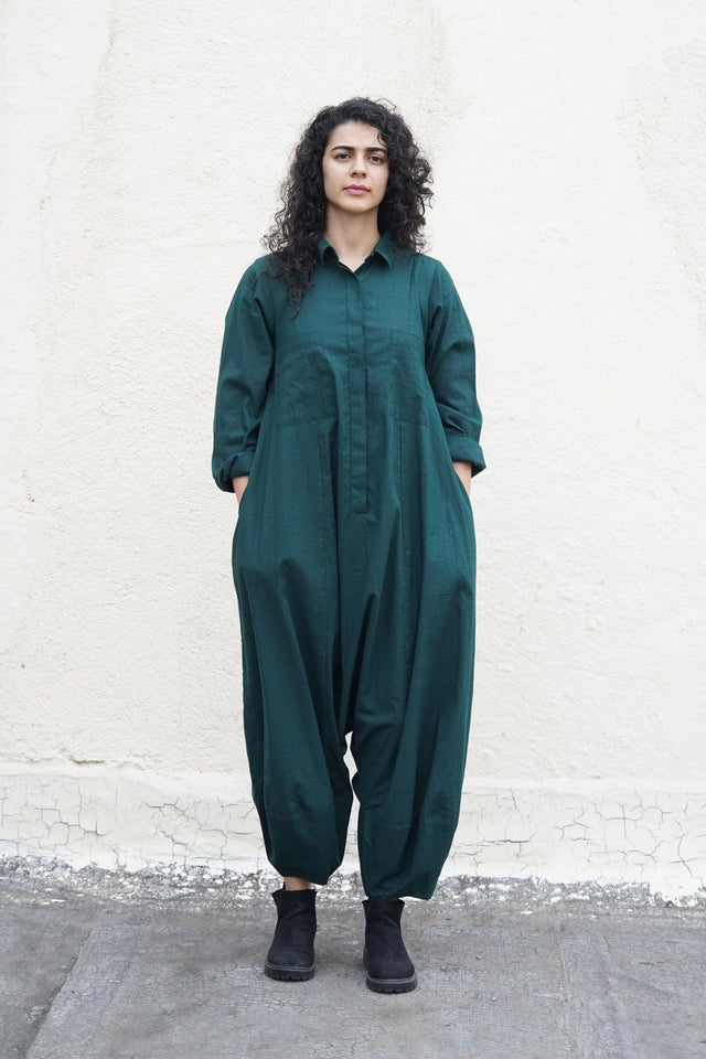 Green Collar Sleeve Suga Jumpsuit - Jumpsuit - Mizyana