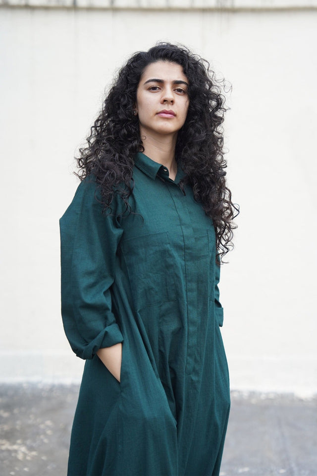 Green Collar Sleeve Suga Jumpsuit - Jumpsuit - Mizyana