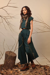 Green Crop Cowl Set (2 PCS) - Two-Piece Set - Mizyana