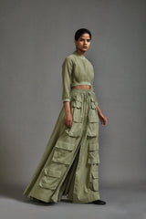 Green Crop Top and Cargo Skirt Set - Two-Piece Set - Mizyana
