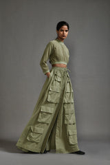 Green Crop Top and Cargo Skirt Set - Two-Piece Set - Mizyana